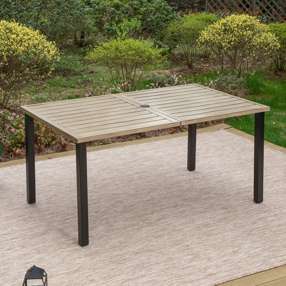 MAISON ARTS Outdoor Rectangle Teak Color Iron Dining Table