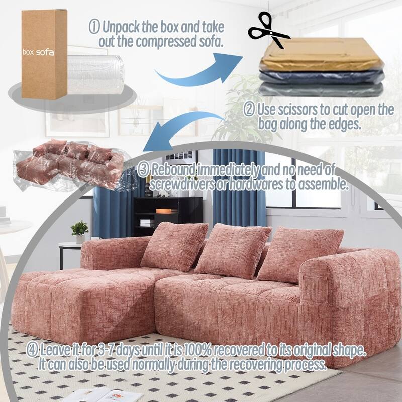 98.42" Modern Chenille L-shaped Modular Sectional Sofa with Chaise Lounge and Small Side Pockets