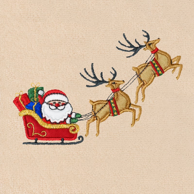 Authentic Hotel and Spa Christmas SANTA'S SLED Embroidered Luxury 100% Turkish Cotton Hand Towels Set of 2