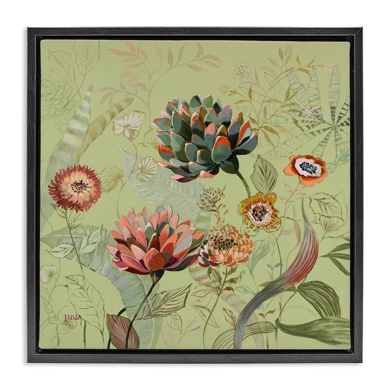 Stupell Traditional Vintage Foliage Framed Floater Canvas Wall Art Design By Dusza - 18 x 18 - Black