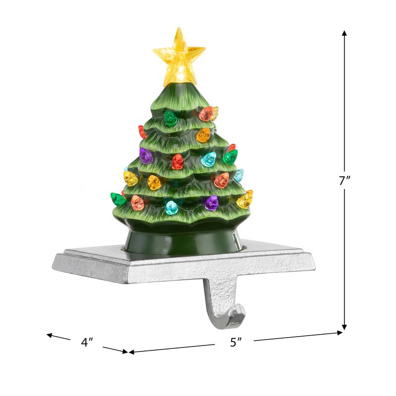 5" Illuminated Ceramic Stocking Hanger - Green Tree