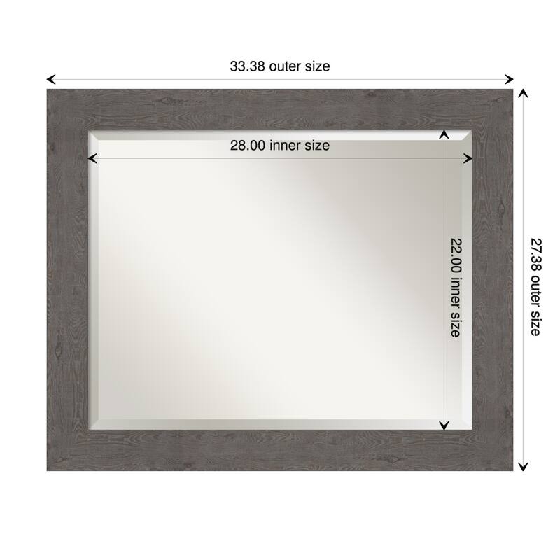 Beveled Wall Mirror - Rustic Plank Espresso Frame - 33.5 x 27.5-inch - Rustic Plank Grey