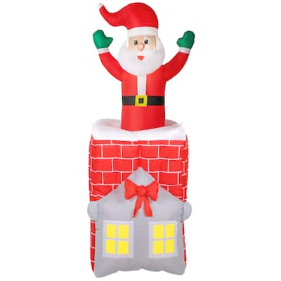 Outsunny 7FT Christmas Inflatable Santa in Chimney Up and Down, Outdoor Blow Up Santa Claus Christmas Decoration