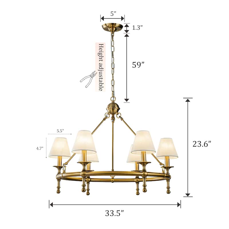 Vintage Chandelier 6-Light Classic Pendant Fixture with White Shades for Elegant Interior Lighting