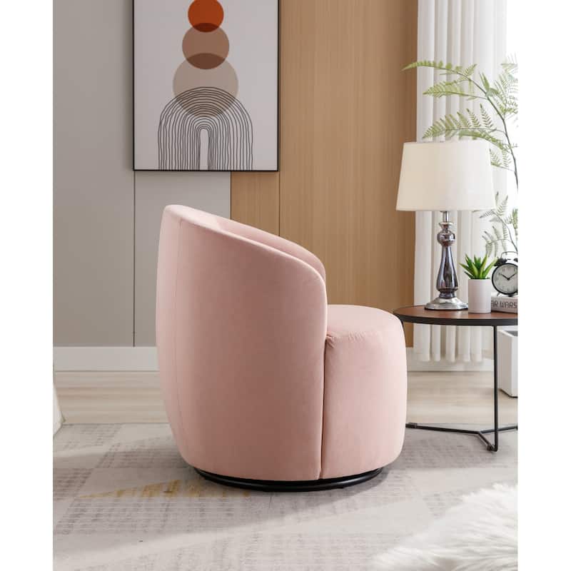 Velvet Fabric Swivel Accent Armchair Barrel Chair With Black Powder Coating Metal Ring