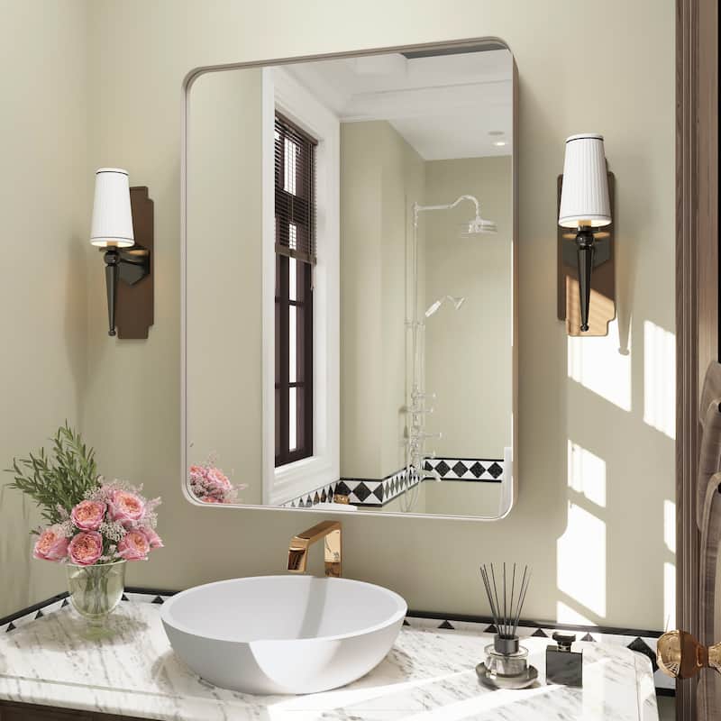 QuivaraView Rectangular Aluminum Framed Bathroom Vanity Mirror - 24" x 32" - Brushed Nickel