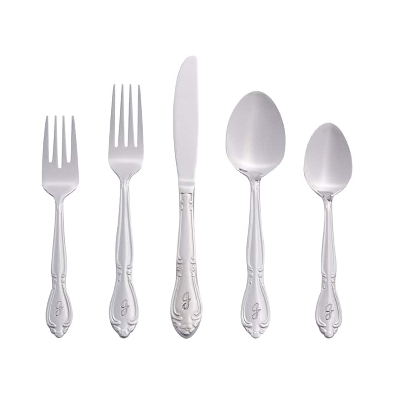 RiverRidge Rose Flatware 46-Piece Monogrammed and Non-Monogrammed Stainless Steel Silverware Set for 8