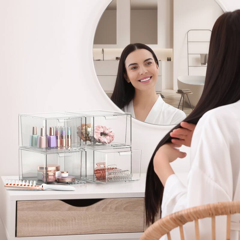 Makeup Organizer Drawers (3 Drawer Set) - Clear - 7.4in x 6in x 4.4in