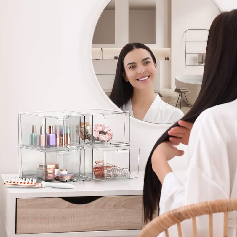 Makeup Organizer Drawers (8 Drawer Set) - Clear - 7.4in x 6in x 4.4in