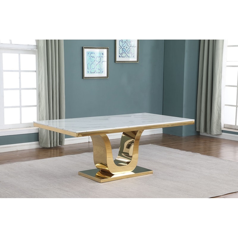 Best Quality Furniture D321-SC314-7 Dining Set with 78" White Marble Top