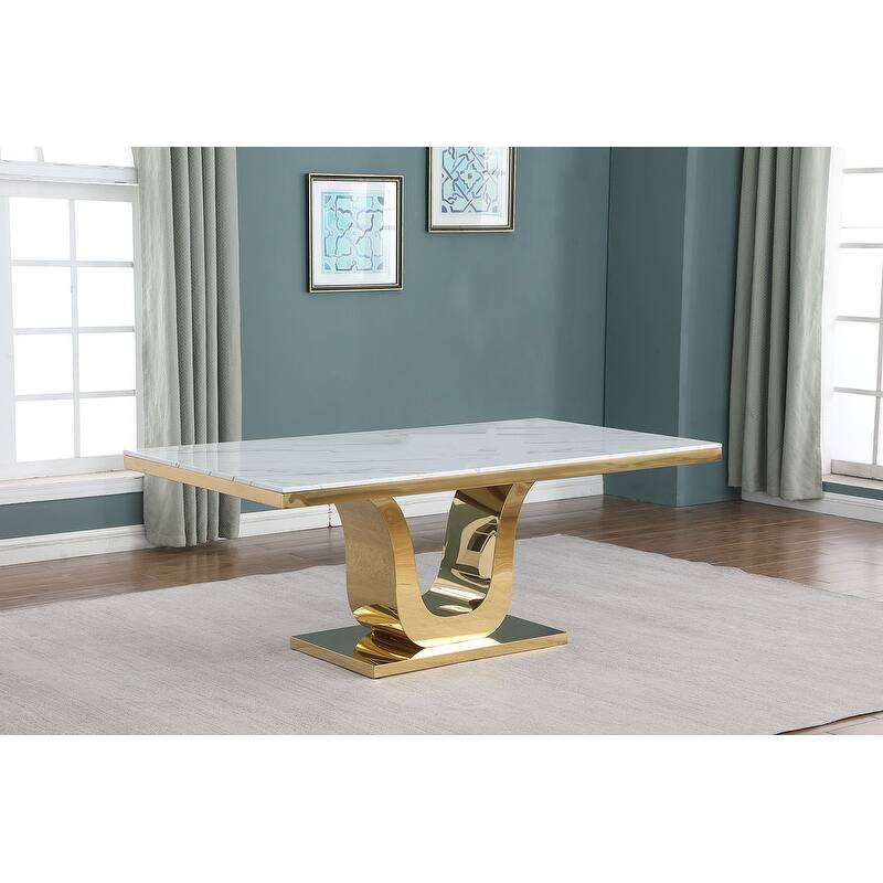 Best Quality Furniture D321-SC344-7 Dining Set with 78" White Marble Top