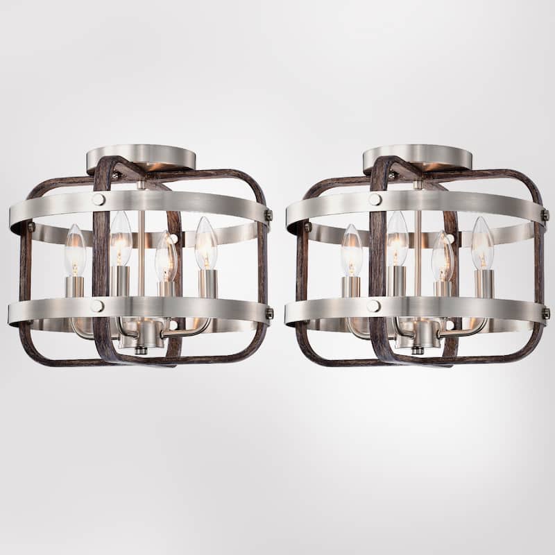 14 Inch Industrial Flush Mount Ceiling Light Satin Finish (SOLD AS A PAIR)