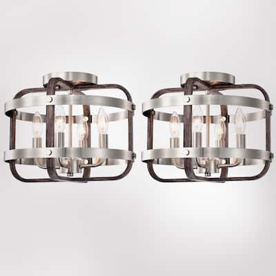 14 Inch Industrial Flush Mount Ceiling Light Satin Finish (SOLD AS A PAIR)