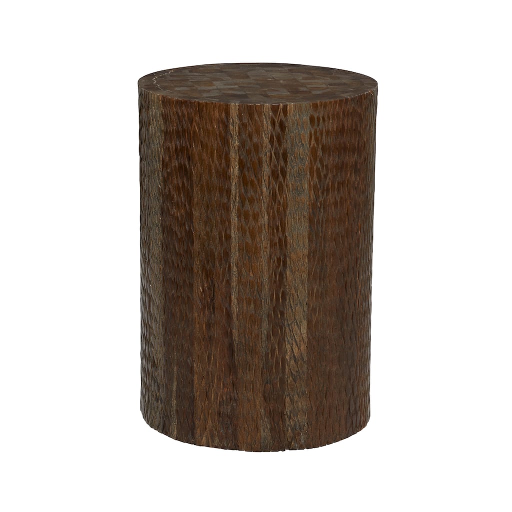 Teak Wood Intricately Carved Accent Table - Dark Brown - Roche River Decor - 12"W x 12"L x 18"H