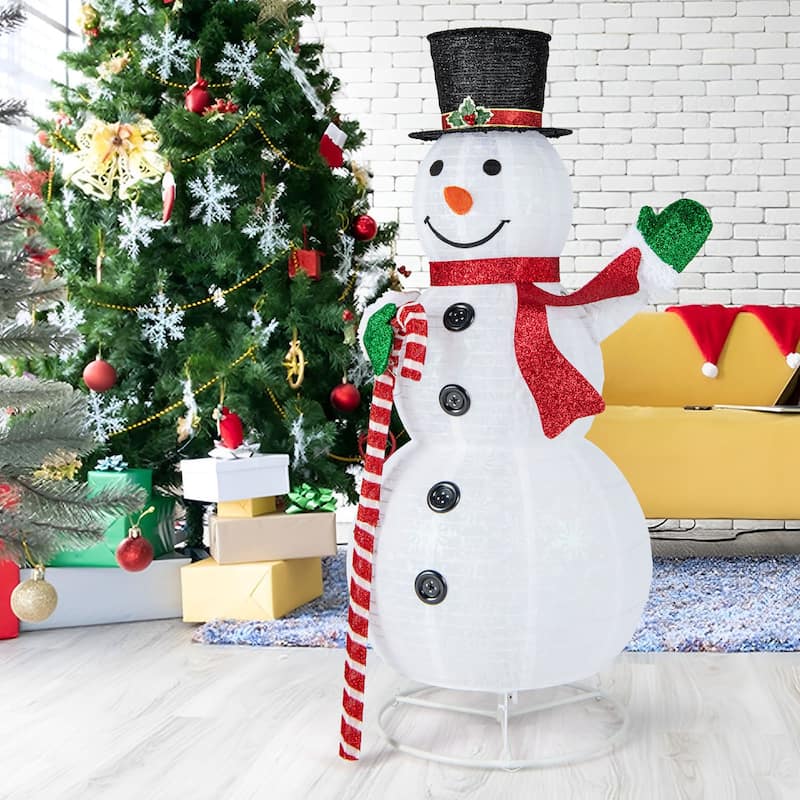 Gymax 5FT Lighted Christmas Snowman Outdoor Pop-up Snow Man w/ LED