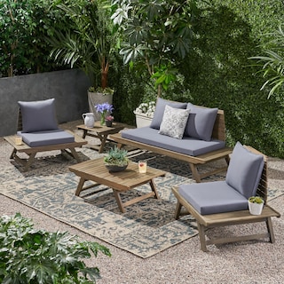 Sedona Outdoor 4 Seater Acacia Wood Chat Set with Side Table and Coffee Table by Christopher Knight Home