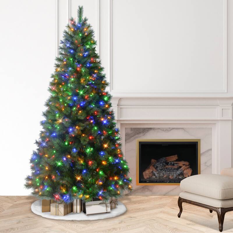 Puleo International 7.5' Pre-Lit Artificial Wyoming Pine Tree with Multi-Function LED Lights - 7.5 Foot