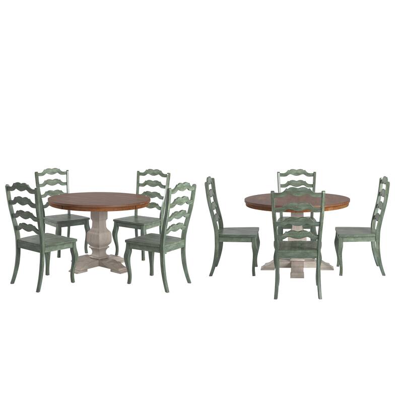 Ronda 45" Round Solid Wood Top Dining Set with French Ladder Back Chairs