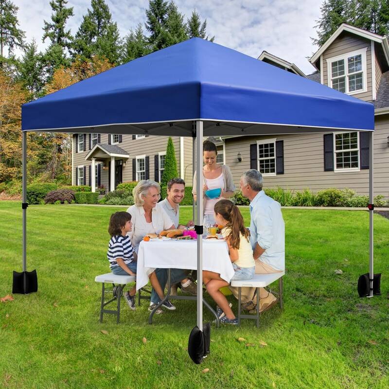 10'X10' Outdoor Folding Portable Patio Shade, Pop Up Canopy Tent with 3 Adjustable Heights - Blue