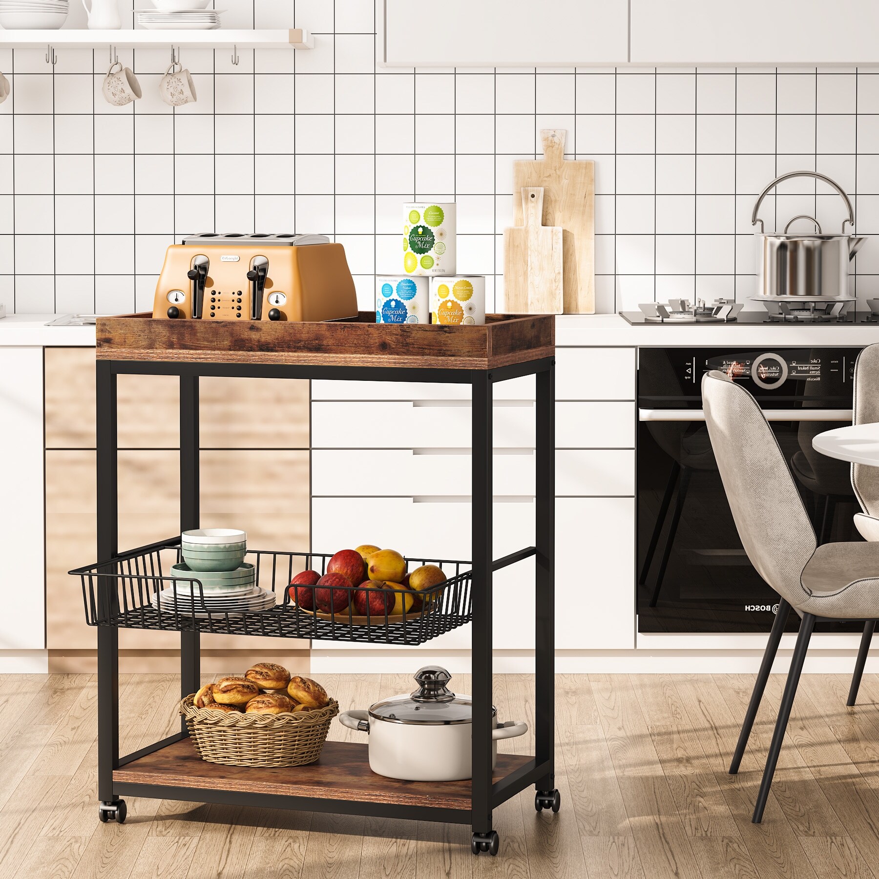 Small kitchen island Cart with storage,Rolling Storage Cart ...