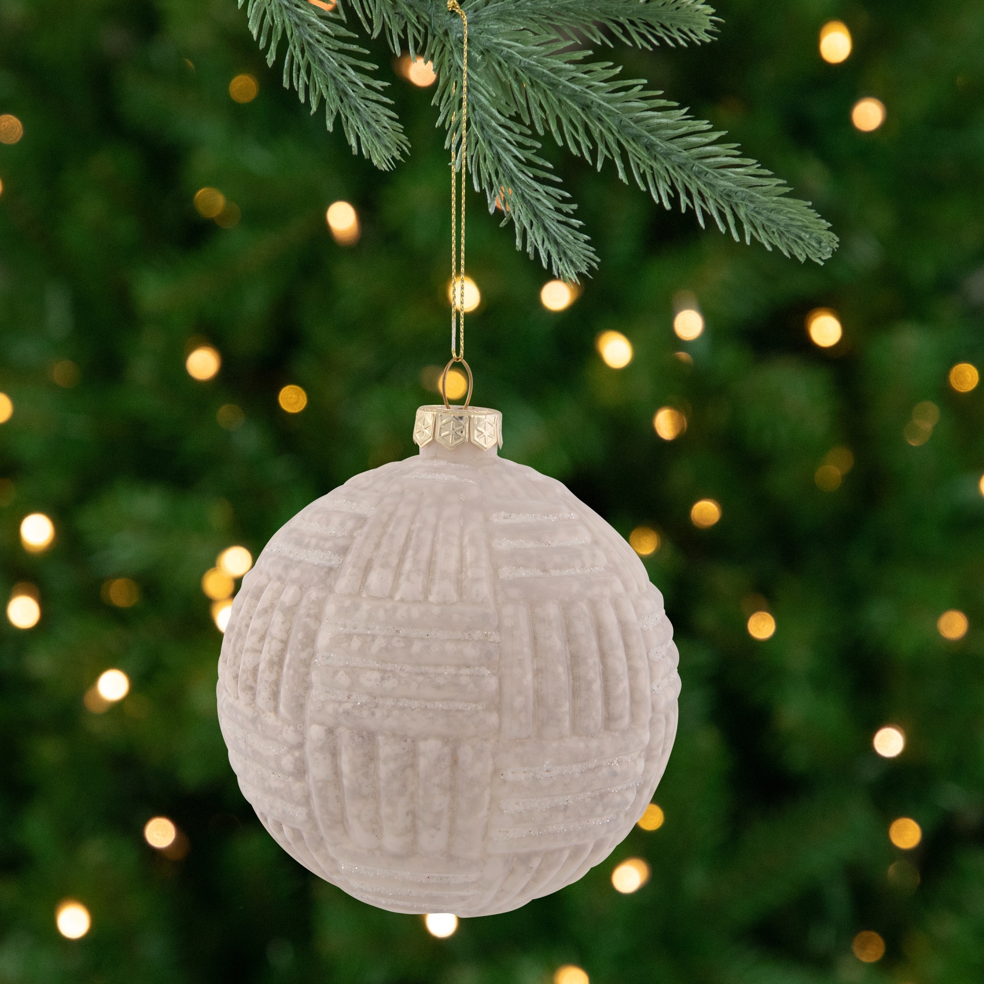 Geometric Glass Ball Christmas Ornament - 4" - White