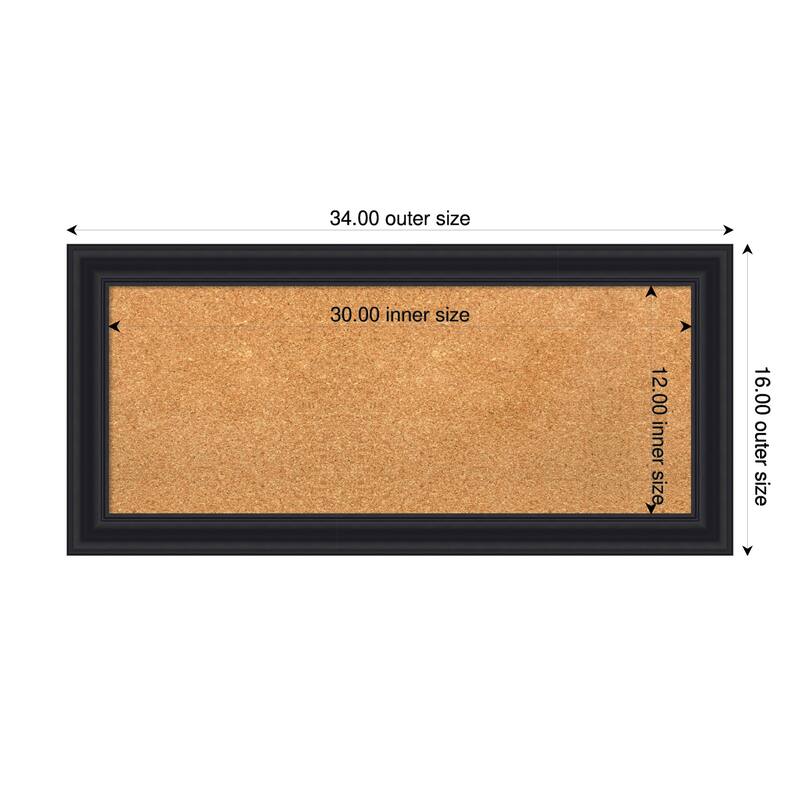 Dalat Black Framed Cork Board - Bulletin Board, Organization Board, Pin Board - Natural - 34 x 16 in