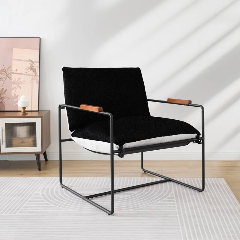 Accent Chair with Detachable Double-sided Cushion, Modern Upholstered Armchair with Metal Frame - 25.2'' H X 30.3'' W X 30.3'' D