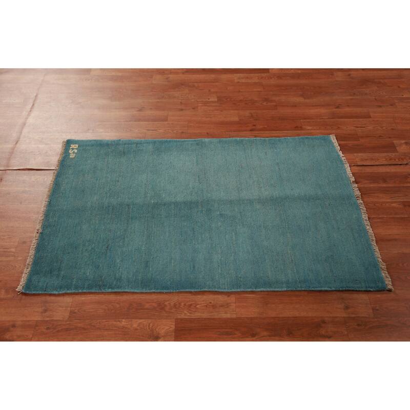 Modern Blue Gabbeh Oriental Accent Rug Handmade Wool Carpet - 2'8" x 4'1"