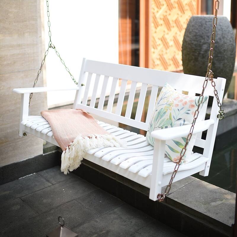 Cambridge Casual Alston Traditional Mahogany Wood Porch Swing - White