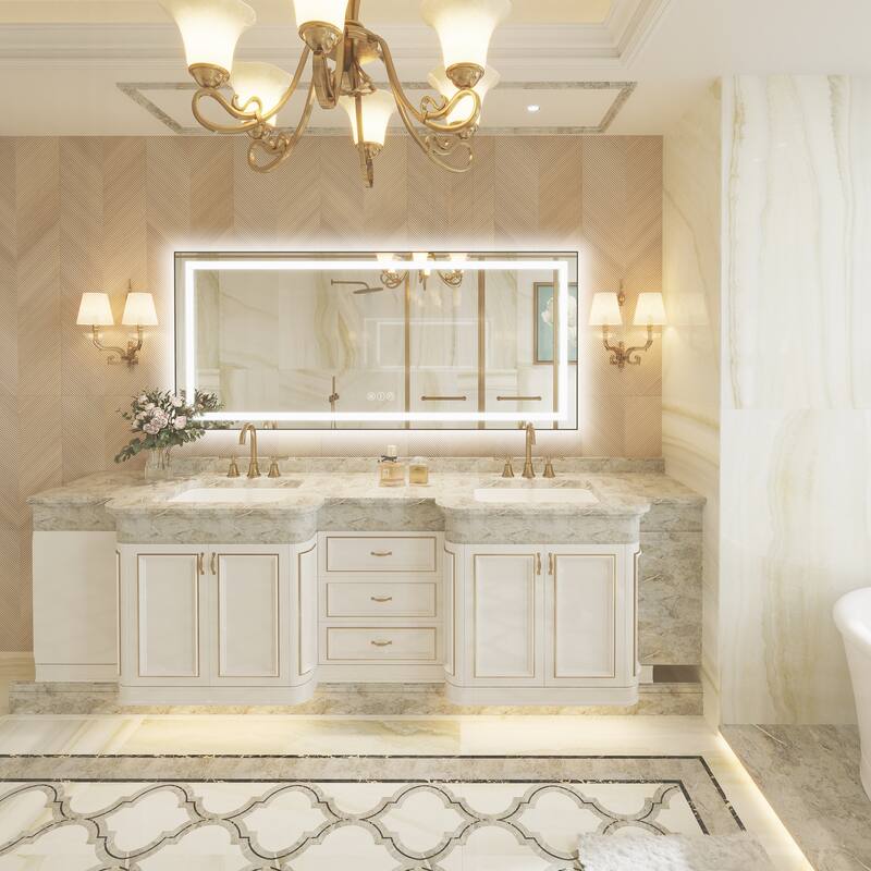QuivaraView Aluminum front light and backlit LED lighted Framed Tempered Glass Bathroom Vanity Wall Mounted Mirror
