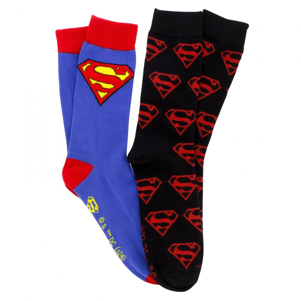 Superman Suit And Superboy Logos 2Pair Pack Of Crew Socks