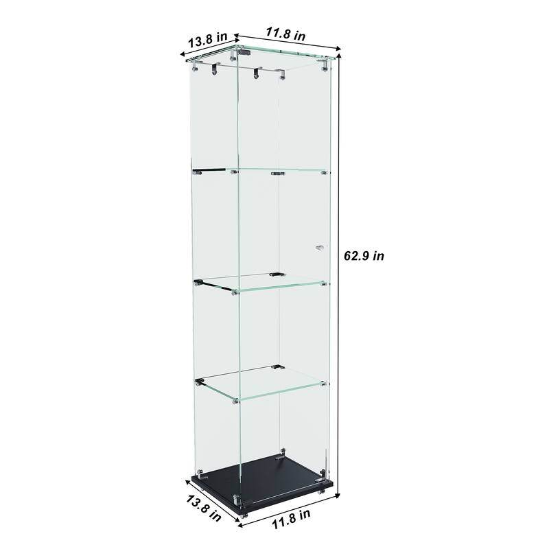 Roomfitters Glass Display Cabinet with Lighting, 4 Tier Curio Case for Collectibles, Floor Standing Showcase, Black