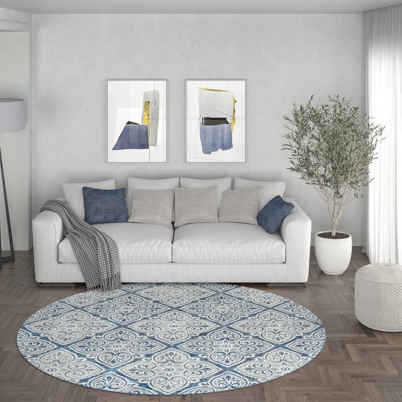 Carrington Global Floral & Botanical Indoor Area Rug - 5'3'' Round - Dark Grey