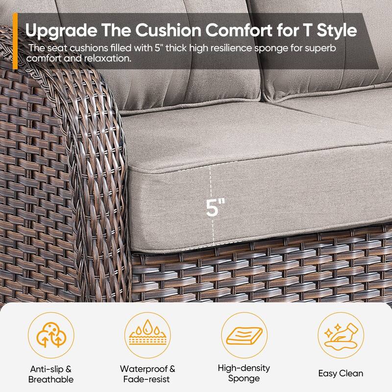 Pocassy 5 Piece Ooutdoor Sofa with Swivel Chair Table