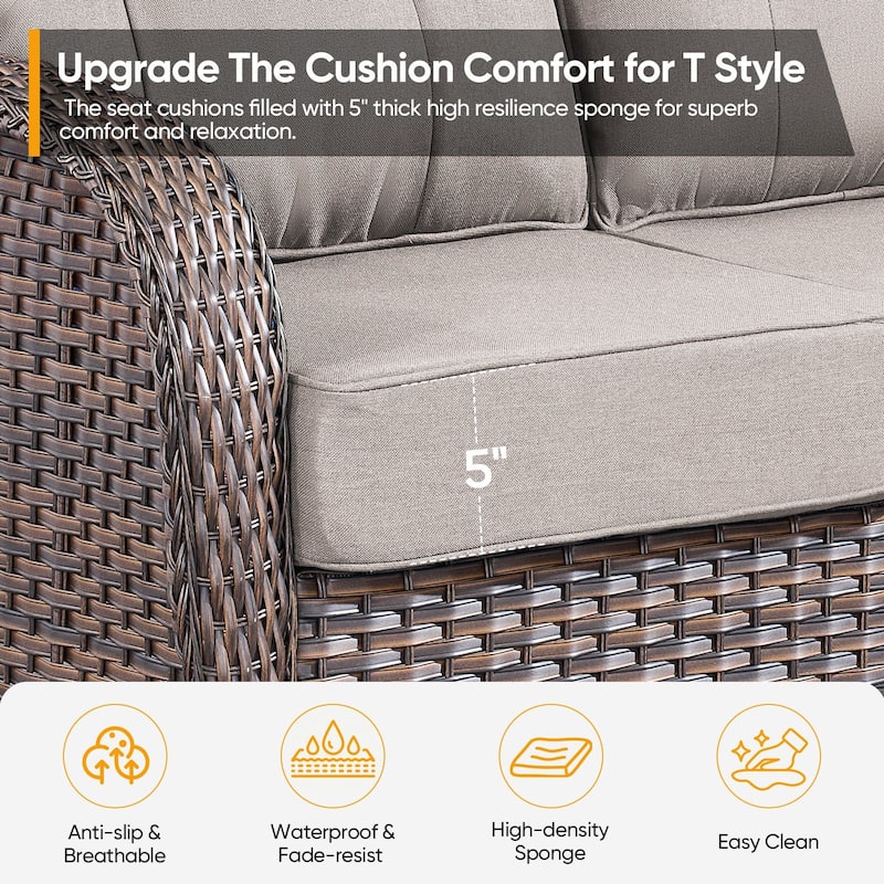 Pocassy 7 Piece Ooutdoor Sofa with Swivel Chair Ottoman Table