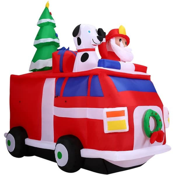 slide 2 of 11, Fraser Hill Farm 7-Ft. Pre-Lit Inflatable Santa in Fire Truck