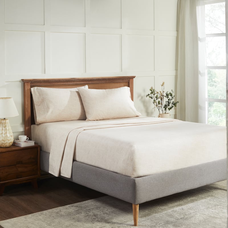 Superior Melange Flannel Cotton Sheet Set - Queen - Beige