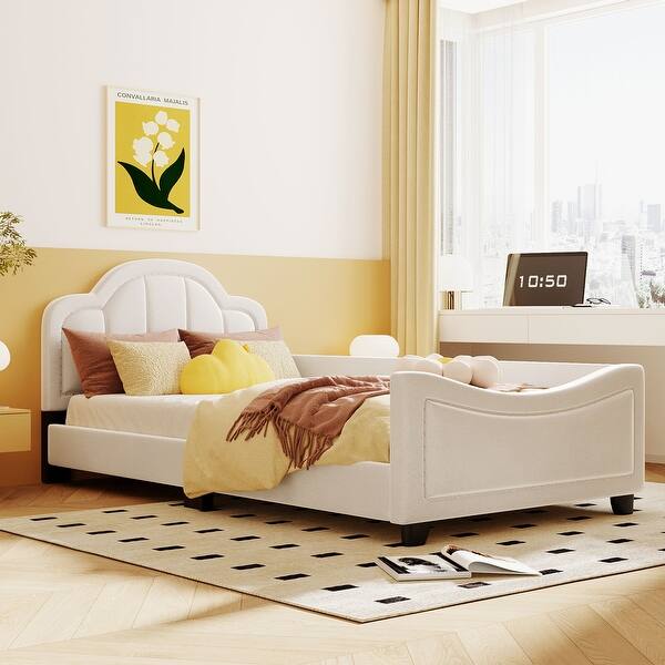 slide 2 of 8, Low-Profile Platform Bed Grounded Bed in Velvet Frame - Twin - Beige Beige - Twin