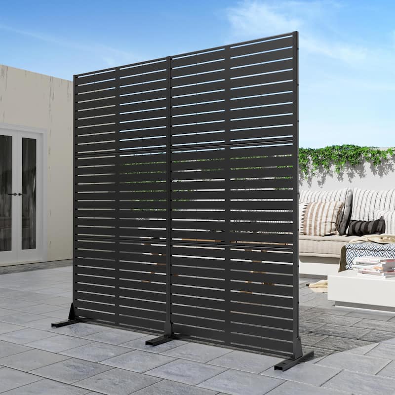 Outdoor Privacy Screen with Stand for Patio Garden Metal Fence Set of 2