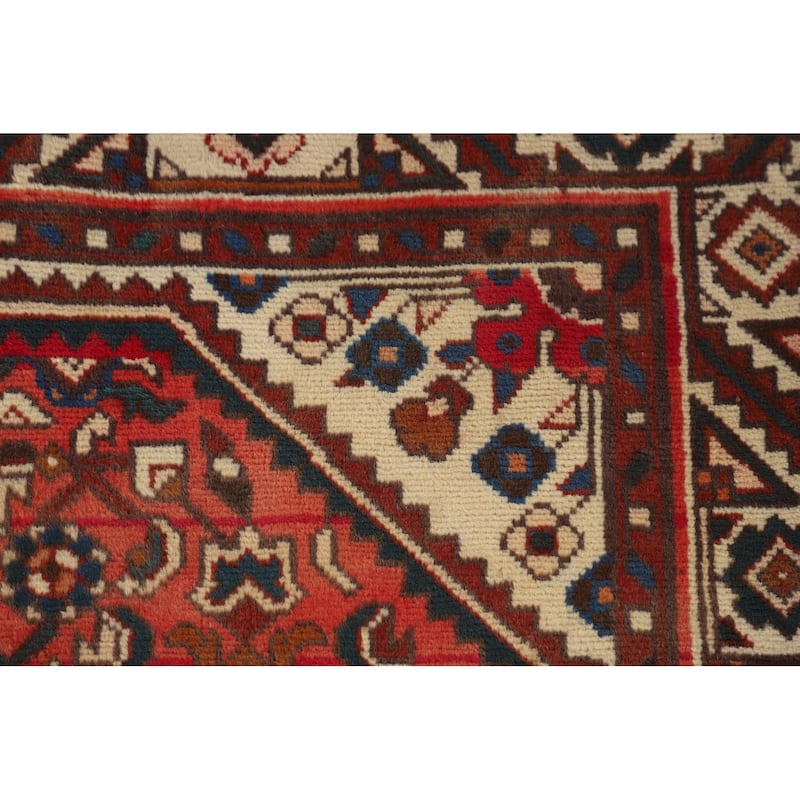 Geometric / Medallion Hamedan Vintage Runner Rug Handmade Wool Carpet - 3'5"x 10'4"