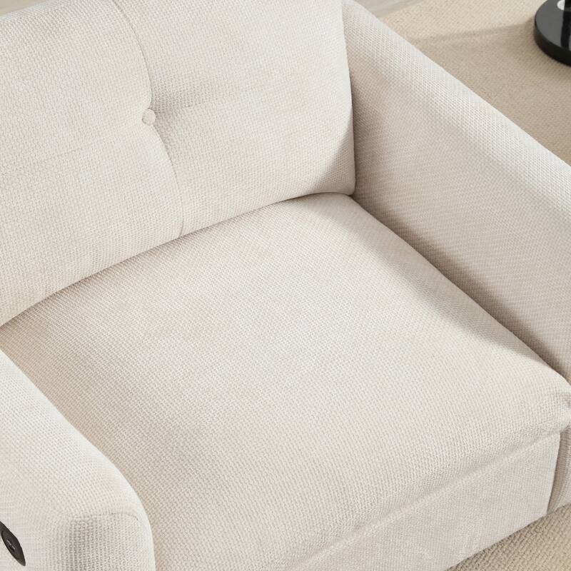 Chenille Single Sofa,Armchair with Wide Seat,Dual-port Charger,Pull-line Tufted Design & High-density Foam
