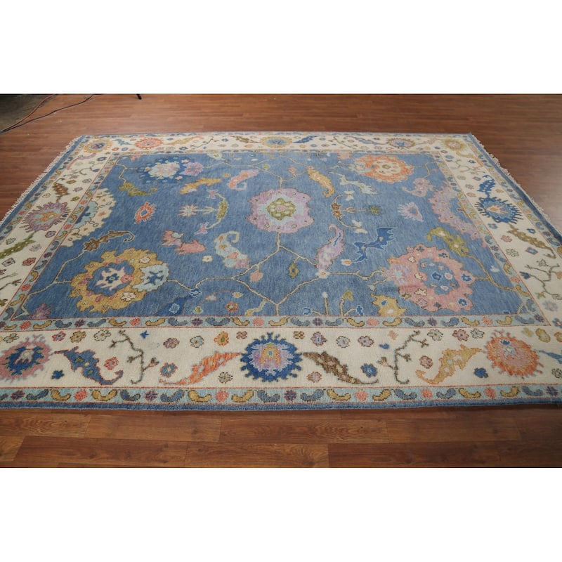 Blue Oushak Oriental Area Rug Hand-Knotted Wool Carpet - 7'9"x 10'2"