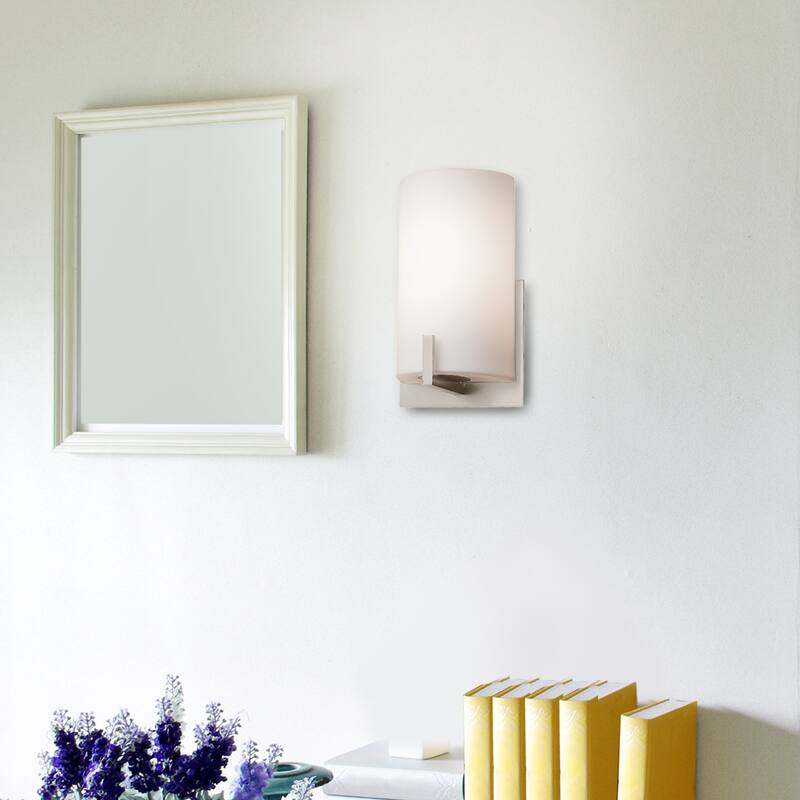 Justice Design Fusion Century 1-light Brushed Nickel ADA Wall Sconce, Opal Shade