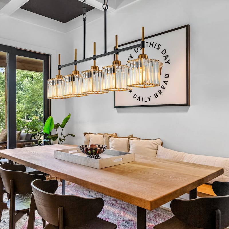 5-Light Modern Linear Crystal Chandelier kitchen island Pendant Lighting for Dining Room
