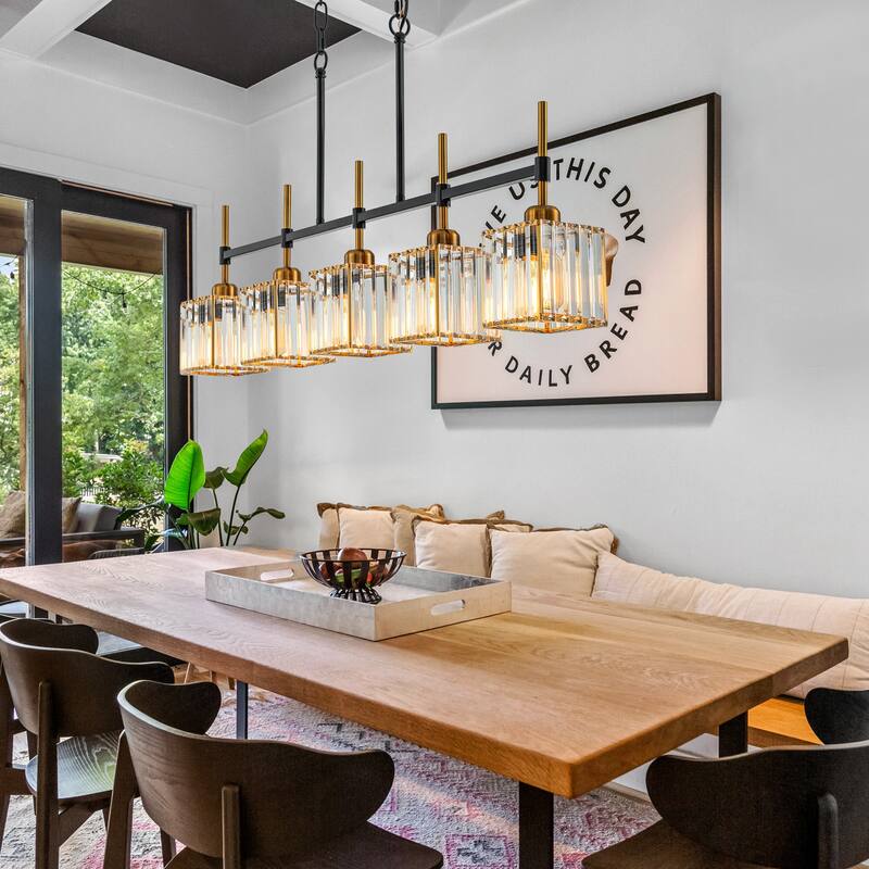 5-Light Modern Linear Crystal Chandelier kitchen island Pendant Lighting for Dining Room