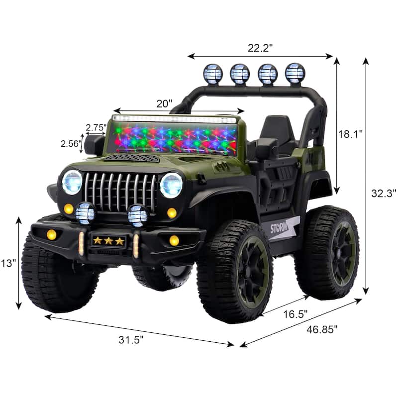 Green Battery Powered Electric Car Electric Vehicle with Remote Control, Off-Road Toy Car with LED Lights