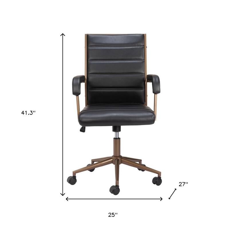 Black and Bronze Adjustable Height Faux Leather Swivel Rolling Office Chair