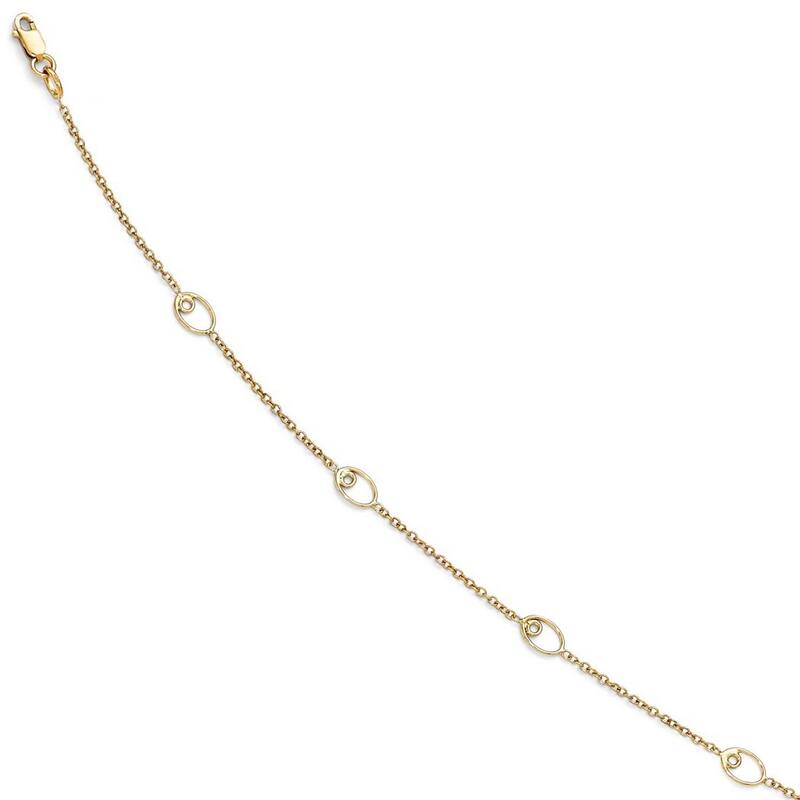 Curata Women's Italian 14k Yellow Gold Polished 5mm Open Oval Cable Anklet - 10 Inch