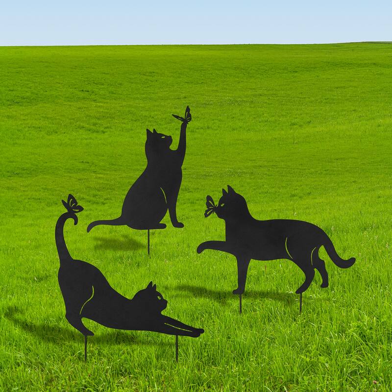 Glitzhome 2-in-1 Halloween Black Metal Rabbit Silhouette Yard Stakes Wall Decor (Set of 3)
