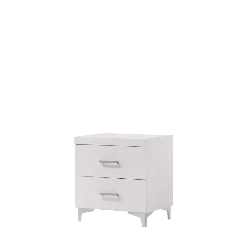 White Nightstand with Dovetail Drawers and Metal Glide - White